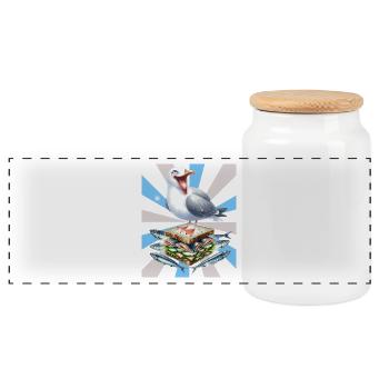 Reto Seagull Seagulls Sandwidsch Herring - Panoramic Cookie Jar with Wooden Lid - white - Front