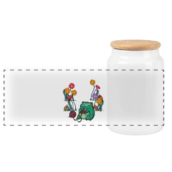 Garden Flowers Frog Frogs Children - Panoramic Cookie Jar with Wooden Lid - white - Front