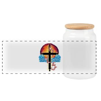 Croix Jésus Coucher de soleil Mer - Boîte à biscuits avec couvercle en bois - blanc - Devant