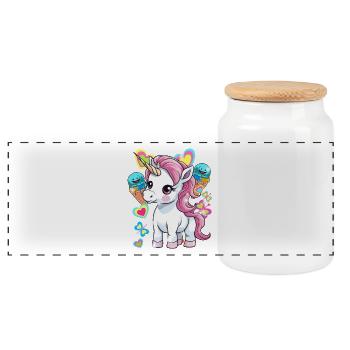 Einhorn Kinder Mädchen Jungen Eis Eiskrem - Panorama Keksdose mit Holzdeckel - Weiß - Vorne