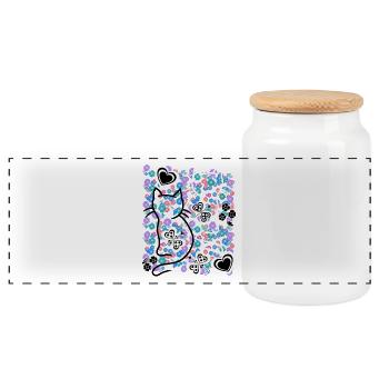Chat rétro des années 60 - Boîte à biscuits avec couvercle en bois - blanc - Devant