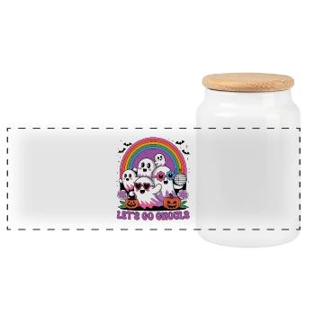 Ghost Halloween - Panoramic Cookie Jar with Wooden Lid - white - Front