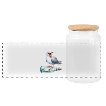 maritime seagull message in a bottle seagulls - Panoramic Cookie Jar with Wooden Lid - white - Front