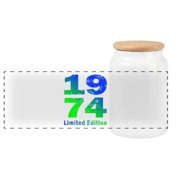 Birthday born in 1974 limited edition - Panoramic Cookie Jar with Wooden Lid - white - Front