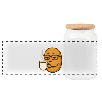 Brillen-Brötchen mit Kaffee – Müder Morgen Vibe - Panorama Keksdose mit Holzdeckel - Weiß - Vorne