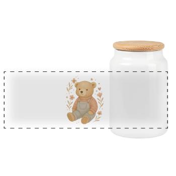 Süßer Boho Teddybär mit Blumen – Baby Design - Panorama Keksdose mit Holzdeckel - Weiß - Vorne