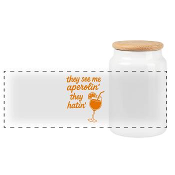 They see me aperolin... - Panoramic Cookie Jar with Wooden Lid - white - Front