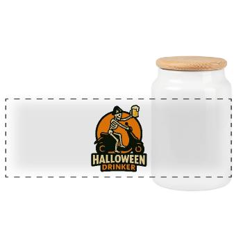 Skelett Trinker Halloween - Panorama Keksdose mit Holzdeckel - Weiß - Vorne