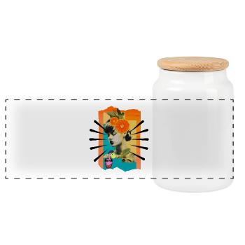 Woman Pop Art - Panoramic Cookie Jar with Wooden Lid - white - Front