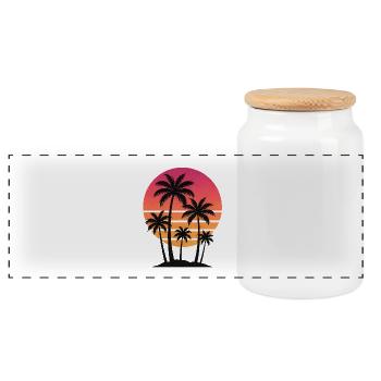 Palm Tree Sunset - Panoramic Cookie Jar with Wooden Lid - white - Front