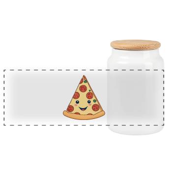Kuschelige Pizzascheibe - Panorama Keksdose mit Holzdeckel - Weiß - Vorne