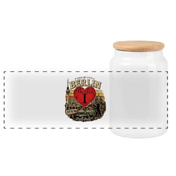 Berliner Herz Retro Auto Vintage - Panorama Keksdose mit Holzdeckel - Weiß - Vorne