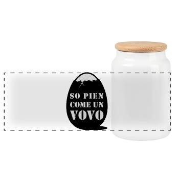 so pien come un vovo - I am full like an egg - Panoramic Cookie Jar with Wooden Lid - white - Front
