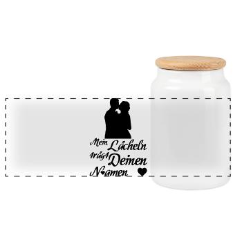 Liebe, Geschenk, Paar, verliebt, Ehe, Hochzeit - Panorama Keksdose mit Holzdeckel - Weiß - Vorne