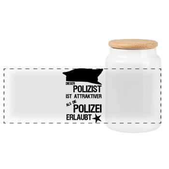 Attraktivster Polizist Polizei, Sprüche,Geschenk - Panorama Keksdose mit Holzdeckel - Weiß - Vorne