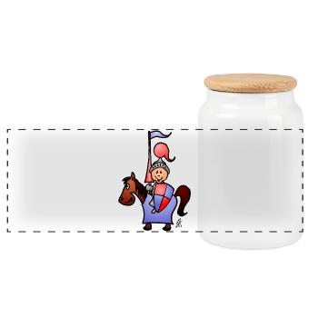 Medieval Knight and Horse Illustration - Panoramic Cookie Jar with Wooden Lid - white - Front