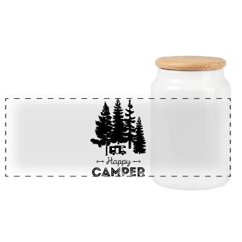 Happy Camper Camping Holiday Nature Freedom Nature - Panoramic Cookie Jar with Wooden Lid - white - Front