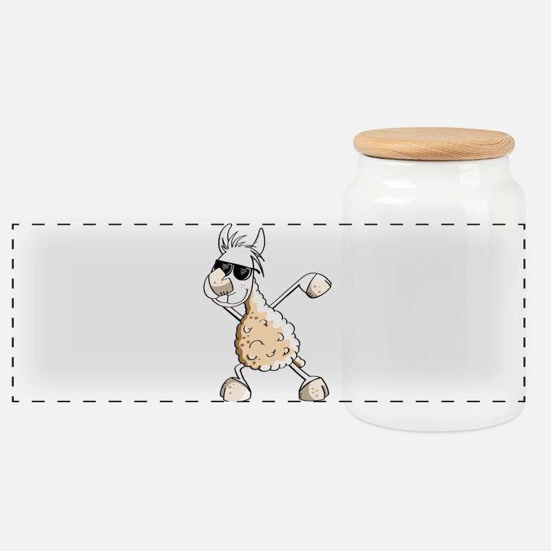 Cooles Dab Dance Lama - Dabbing Alpaka - Comic Fun - Panorama Keksdose mit Holzdeckel - Weiß