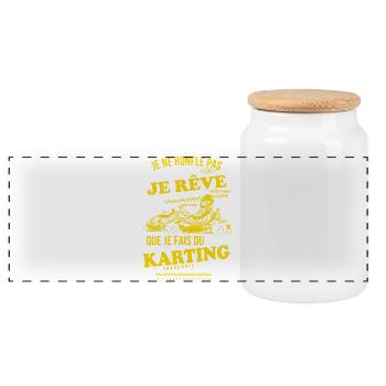 Je rêve karting - Boîte à biscuits avec couvercle en bois - blanc - Devant