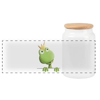 Süßer Froschkönig - Frosch Comic - Panorama Keksdose mit Holzdeckel - Weiß - Vorne