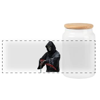 Skull, Satan, Black Metal, Devil, Ferryman, - Panoramic Cookie Jar with Wooden Lid - white - Front