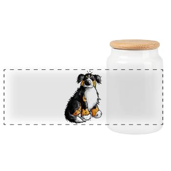 Berner Sennenhund - Bernese Mountain Dog - Panorama Keksdose mit Holzdeckel - Weiß - Vorne