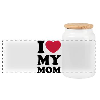 I love my mom - Panoramic Cookie Jar with Wooden Lid - white - Front