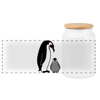 Pingouin avec bébé - Boîte à biscuits avec couvercle en bois - blanc - Devant