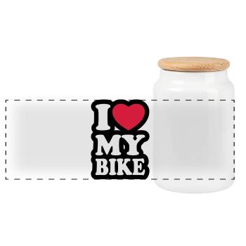 I love my bike - Panoramic Cookie Jar with Wooden Lid - white - Front