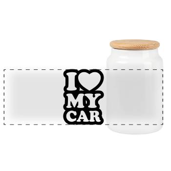 I love my car - Ich liebe mein Auto - Panorama Keksdose mit Holzdeckel - Weiß - Vorne