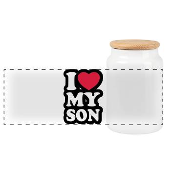 I love my son - Panoramic Cookie Jar with Wooden Lid - white - Front