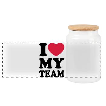 I love my team - J'aime mon équipe - Boîte à biscuits avec couvercle en bois - blanc - Devant