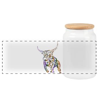 bull - Panoramic Cookie Jar with Wooden Lid - white - Front