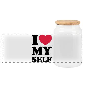 I love my self - Ich liebe mein Selbst - Panorama Keksdose mit Holzdeckel - Weiß - Vorne