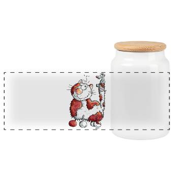Chat Heureux - Boîte à biscuits avec couvercle en bois - blanc - Devant