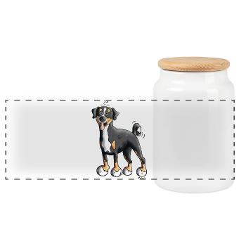 Flotter Appenzeller Sennenhund - Panorama Keksdose mit Holzdeckel - Weiß - Vorne