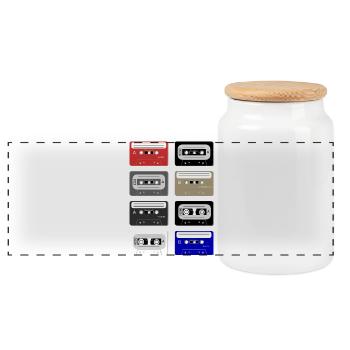 cassettes de musique - Boîte à biscuits avec couvercle en bois - blanc - Devant