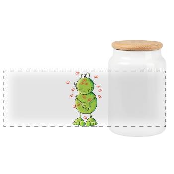Knutsch Frosch - Panorama Keksdose mit Holzdeckel - Weiß - Vorne