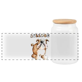 Bulldog anglais - Boîte à biscuits avec couvercle en bois - blanc - Devant