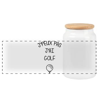 Golf / Golfeur / Golfeuse / Sport / Minigolf - Boîte à biscuits avec couvercle en bois - blanc - Devant