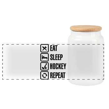 Eat Sleep Hockey Repeat - Panoramic Cookie Jar with Wooden Lid - white - Front