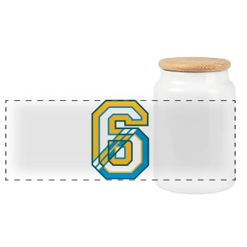 Maillot numéro six au Style Varsity - Boîte à biscuits avec couvercle en bois - blanc - Devant