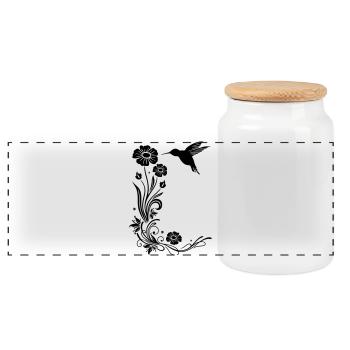 Kolibri mit Blumen und floraler Ranke - Panorama Keksdose mit Holzdeckel - Weiß - Vorne
