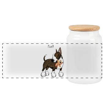 Bullterrier Play - Panoramic Cookie Jar with Wooden Lid - white - Front