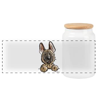 Happy Malinois Dog - Dogs - Panoramic Cookie Jar with Wooden Lid - white - Front
