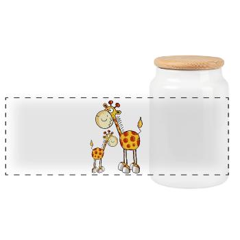 Mum and baby giraffe - Panoramic Cookie Jar with Wooden Lid - white - Front