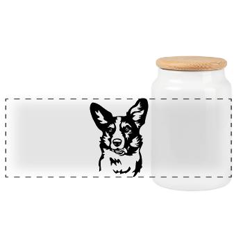 Tête de Welsh Corgi - Boîte à biscuits avec couvercle en bois - blanc - Devant