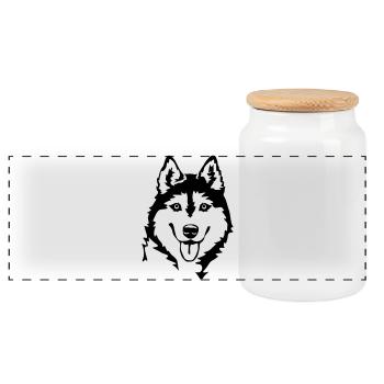 Husky head - Panoramic Cookie Jar with Wooden Lid - white - Front