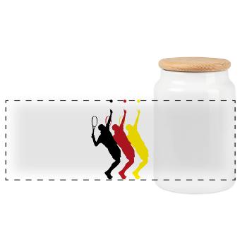 Tennis players taking out the ball - Panoramic Cookie Jar with Wooden Lid - white - Front