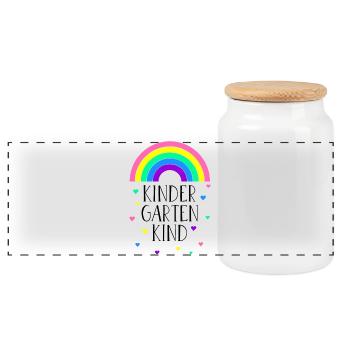 Regenbogen Kindergartenkind Kindergarten Geschenk - Panorama Keksdose mit Holzdeckel - Weiß - Vorne